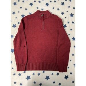 Eddie Bauer Men's Quarter-Zip Sweater Jacket Size TL Red Knit Fleece